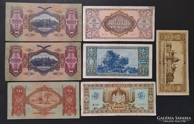 Lot of 7 pengő banknotes