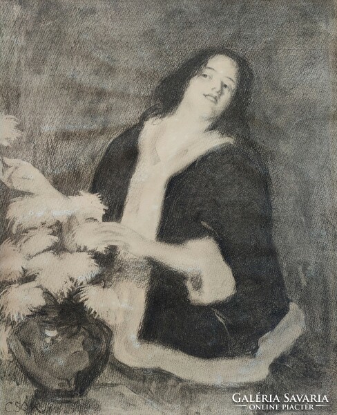 Csók István ( 1865 - 1961 ) Virágokat rendező lány, 1901