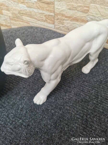 Large art deco white porcelain tiger