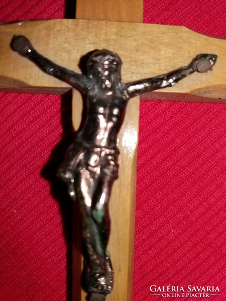 Wooden cross crucifix corpus made with an antique copper figure of Jesus in good condition according to the pictures