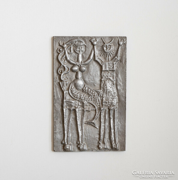 Otto Kopcsányi: mermaid and centaur - unmarked, aluminum plaque