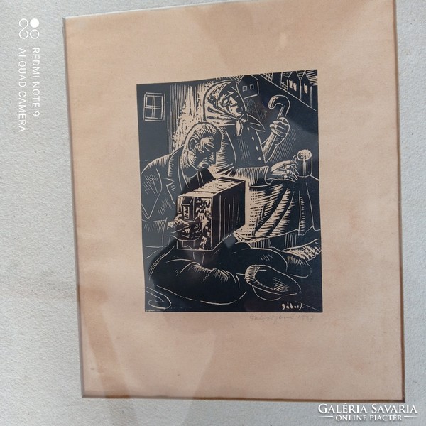 Collection sale due to illness: Jenő Gábor (1893-1968) beggars 1937. Woodcut