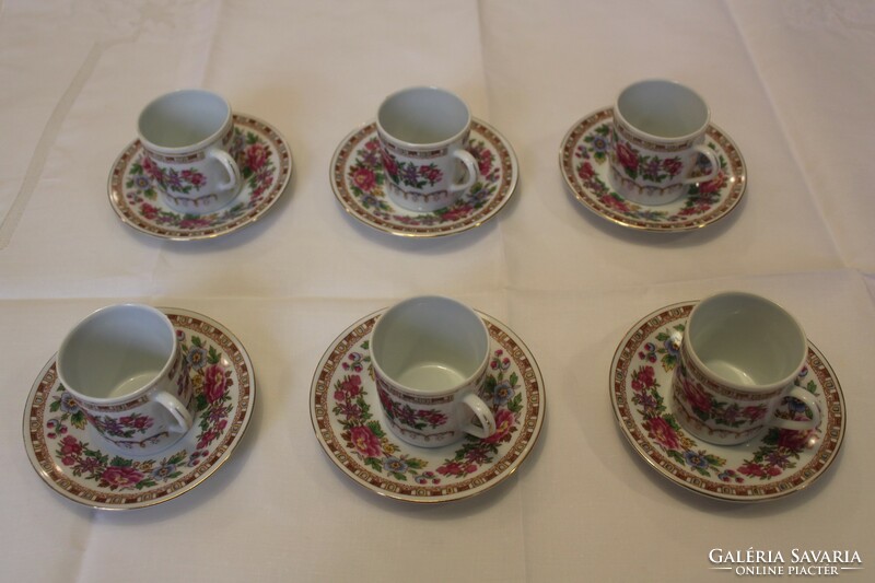 With 6 Chinese porcelain cups/bottoms, sticker decoration, made in china mark.