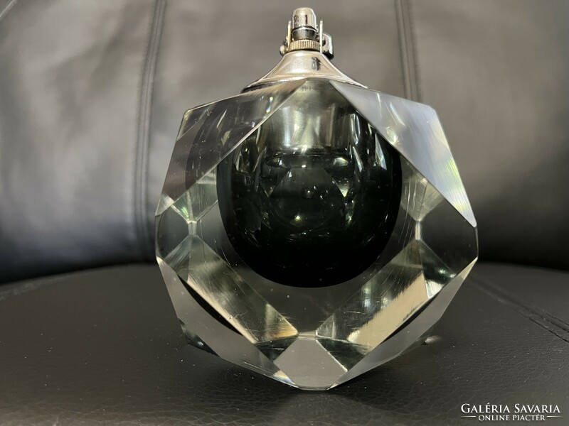 Designer Flavio Poli, murano sommerso luxury faceted, smoked glass, table lighter from 1960