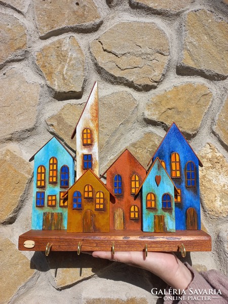 Handmade cottage wall hanger, key holder, made of recycled wood / large size