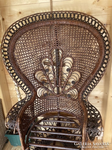 Peacock brown rattan armchair for sale