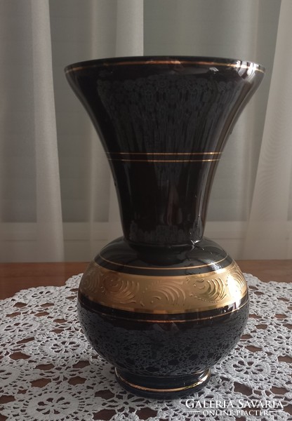 Black glass vase with gold decoration
