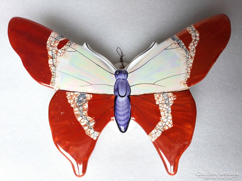 Gyönyörű óriás kerámia pillangó falidísz, falikép, 29 cm