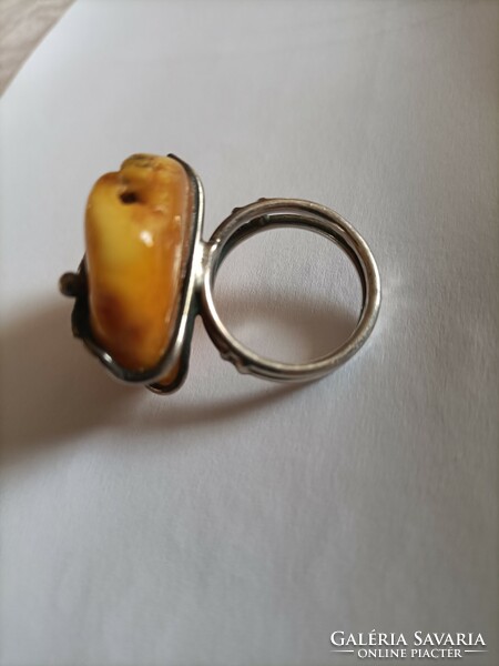 Handmade silver ring with butter amber.