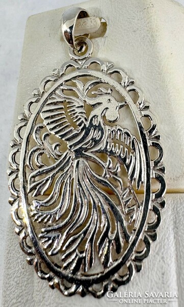 Silver rooster pendant, with a bird pattern, folk style 925 silver jewelry