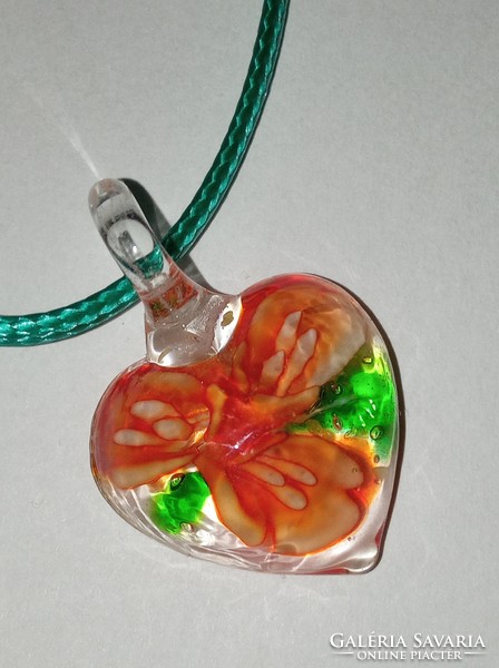 Fashion necklace - unique orange flower with a little shiny glass pendant