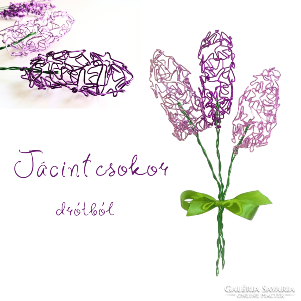 Jácint csokor drótból - egyedi lila örökvirág - virágos ajándékötlet hölgyeknek - élethű művirág