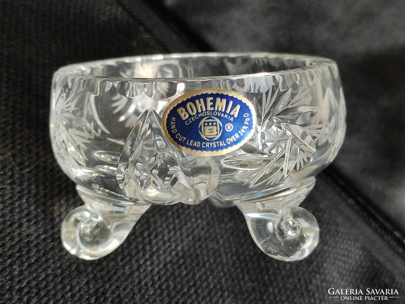 Bohemia small Czech three-legged rotating pattern polished crystal bonbonier with original label