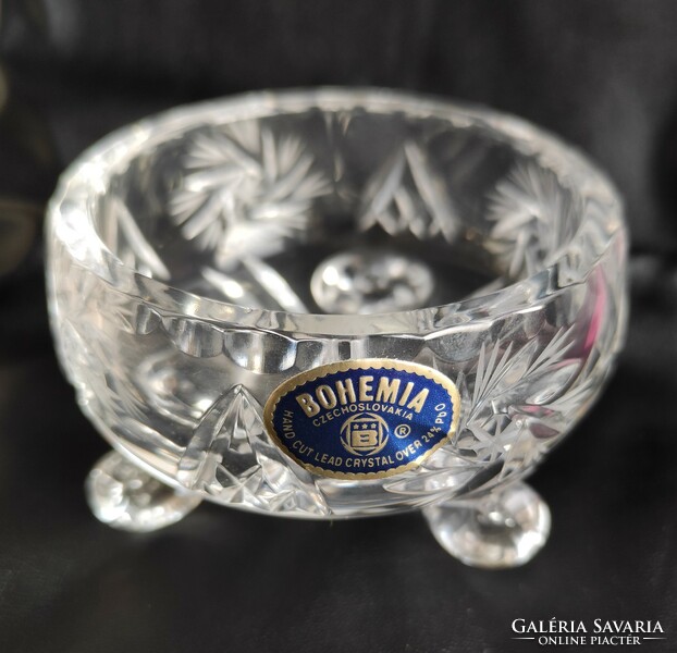 Bohemia small Czech three-legged rotating pattern polished crystal bonbonier with original label