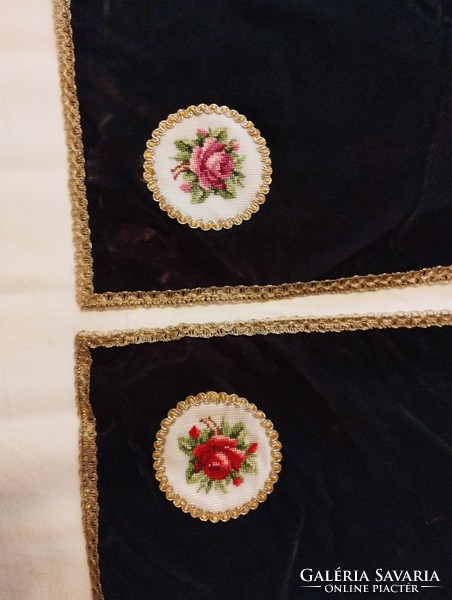 Three velvet tablecloths with needle tapestry