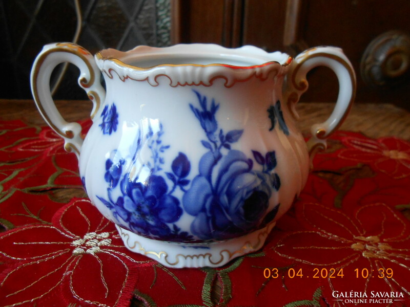 Zsolnay blue rose sugar bowl, without lid