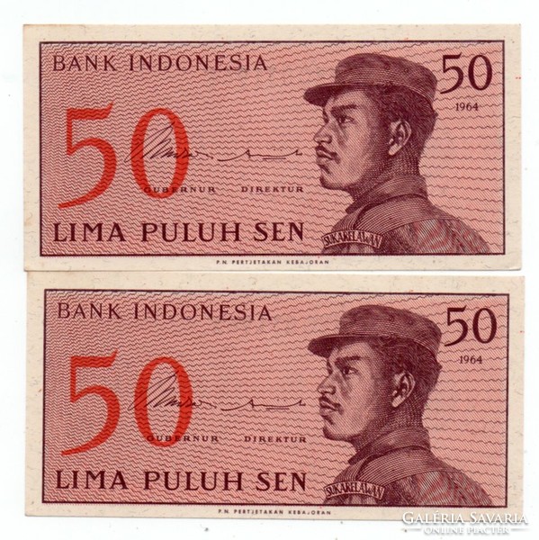 50  Sen  2 db sorszámkövető 1964       Indonézia