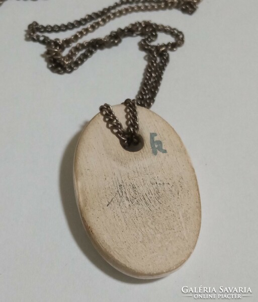 Old fashion necklace - marked porcelain or ceramic pendant