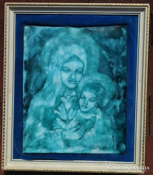 Erzsébet Jenei - mother with her child - fire enamel picture