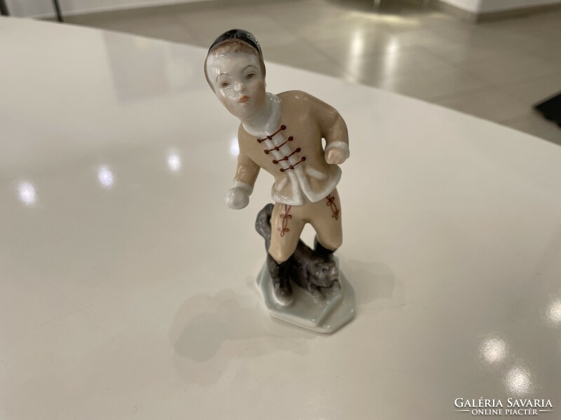 Herend boy with dog porcelain figure statue