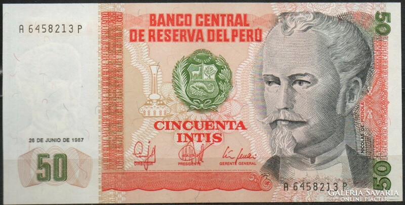D - 153 -  Külföldi bankjegyek:  Peru  1987 50 intis UNC