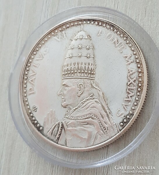 Vatikán 1975  VI. Pál Pápa ezüstözött fém emlékérem  35 mm , kapszulában