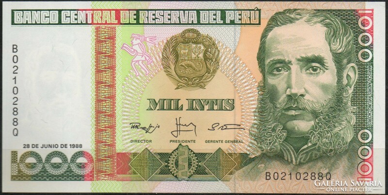 D - 154 - foreign banknotes: Peru 1988 1000 intis unc