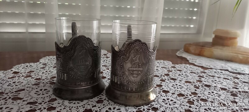 2 db orosz pohár tartó ezüstözött