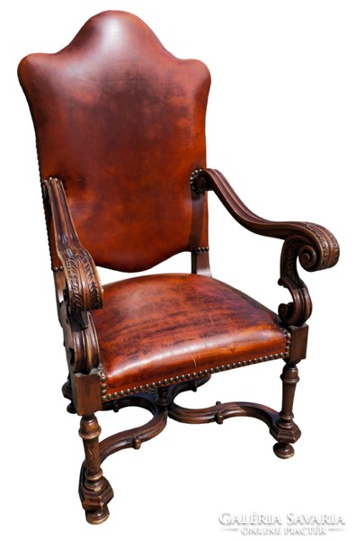 A816 antique chesterfield style leather armchair, throne chair