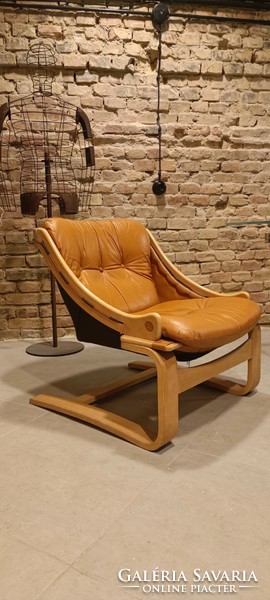 Vintage leather armchair, åke fribytter, nelo, Sweden 1970