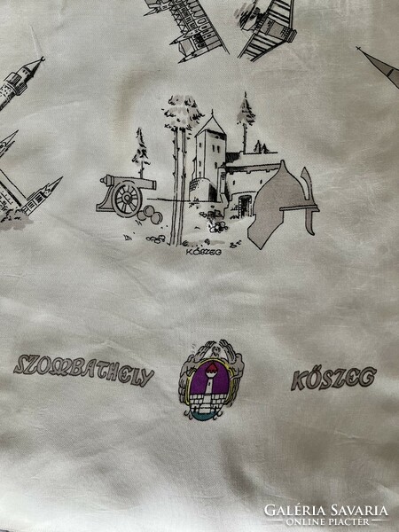 Unique! Big cities of Hungary on a vintage souvenir cloth