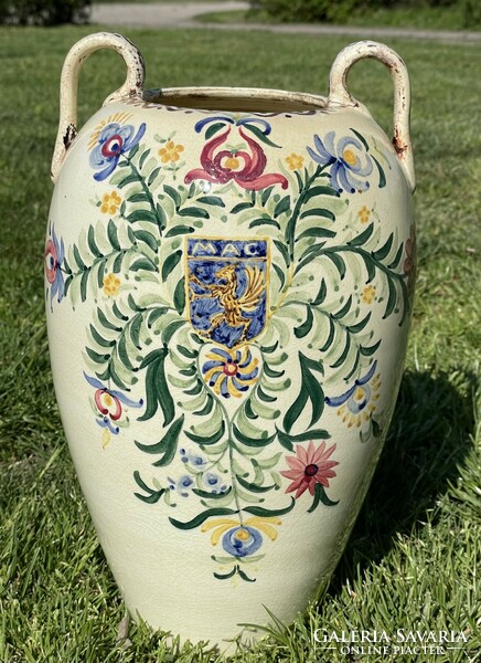 33 Cm Bélapátfalv folk painted hard tile with mac coat of arms