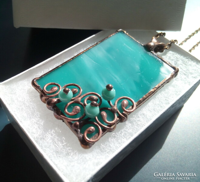 Special handcrafted glass pendant made of turquoise glass
