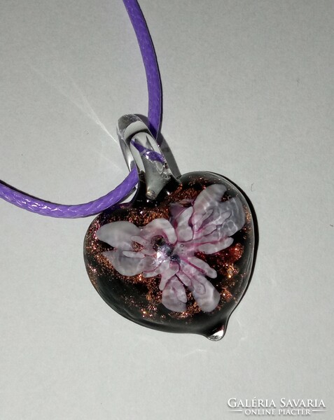 Fashion necklace - unique pink flower with small shiny glass pendant