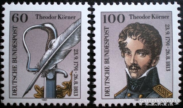 N1559-60 / 1991 Németország Karl Theodor Körner költő blokk bélyegei postatiszta