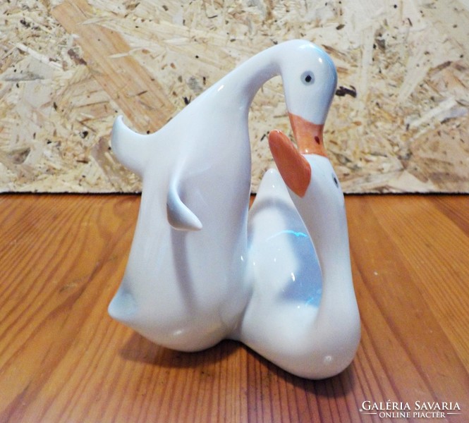 Hand-painted Raven House Geese porcelain figure
