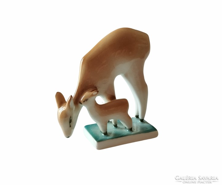 Zsolnay porcelain fawn family, flawless Zsolnay fawn blue