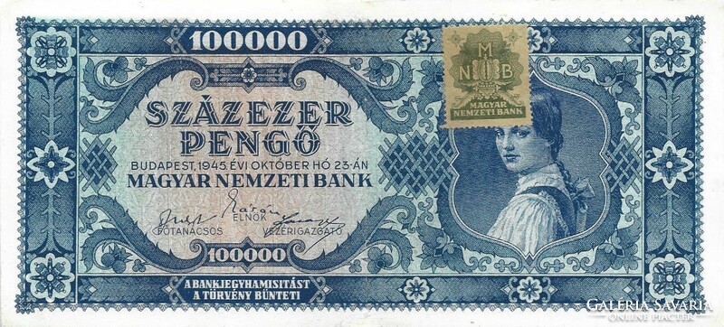 100000 kék százezer pengő 1945 Restaurált Ritka