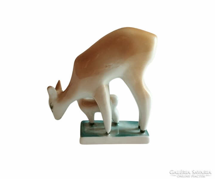 Zsolnay porcelain fawn family, flawless Zsolnay fawn blue