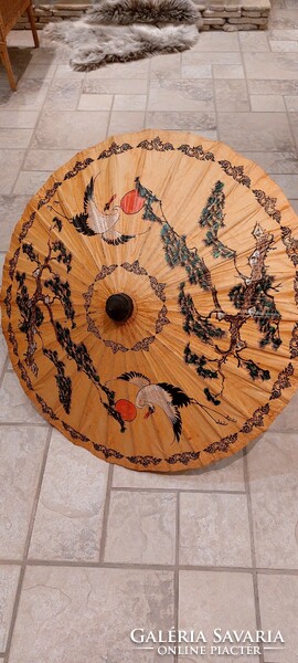 Vintage Japanese rice paper umbrella, hand painted
