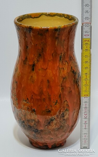 Hódmezővásárhelyi, barna, narancssárga mázas kerámia váza (3006)