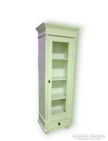 Pewter narrow display cabinet with books
