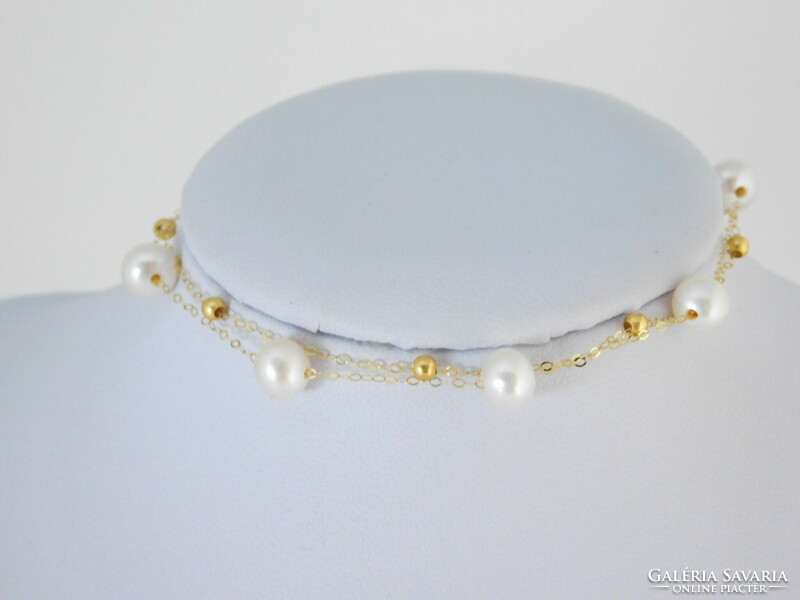 18K gold double row bracelet with pearls - adjustable length