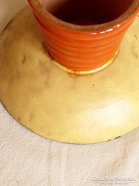 Antik régi art deco/retro csurgatott mázas kerámia gyertyatartó mécsestartó talpas tálka gyűrűtartó