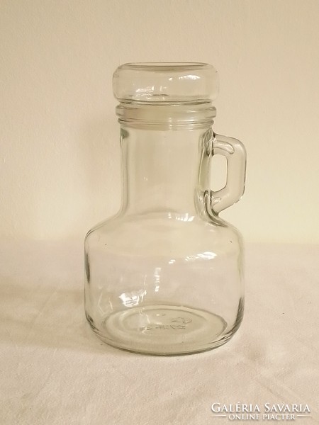 Füles üveg korsó, ecetes-olajos kiöntő, italos palack, vákuumzáras dugóval 16 cm