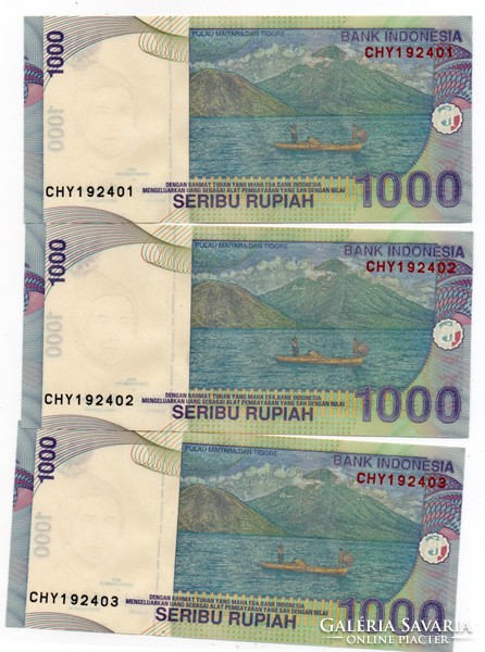 1,000 Rupiah 3 serial number trackers 2013 Indonesia