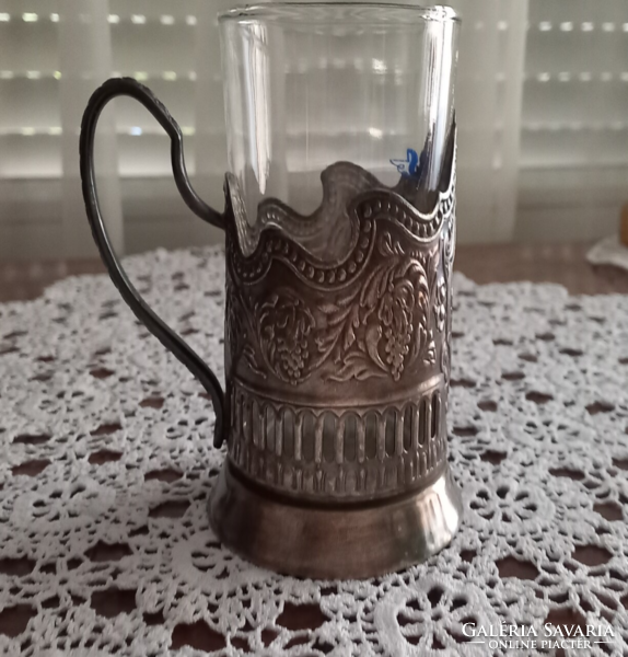 Russian teacup holder with silver-plated glass cup