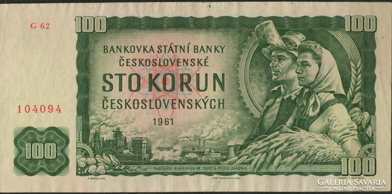 D - 149 -  Külföldi bankjegyek:  Csehszlovákia 1961  100 korona