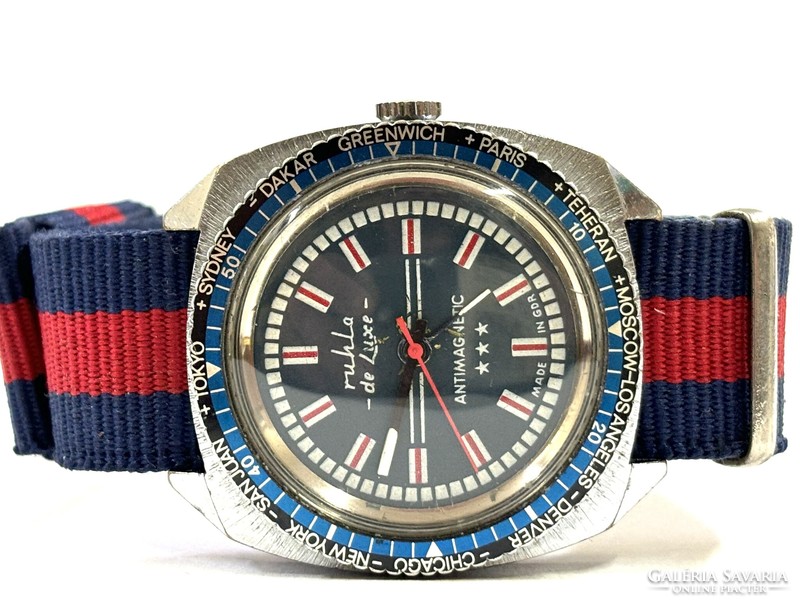 Blue Ruhla de luxe diver's jumbo-sized wristwatch! 37mm k.N. Accurate! Both personal collection and mail