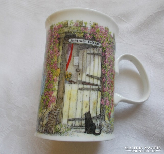 English, dunoon cat patterned tea cup, rural village scene glass 1pc